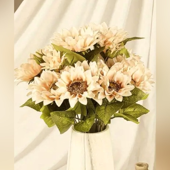 Artificial Sunflower 9-piece head Bouquet- 2 sets; Autumn Off White Color; New - Picture 3 of 7